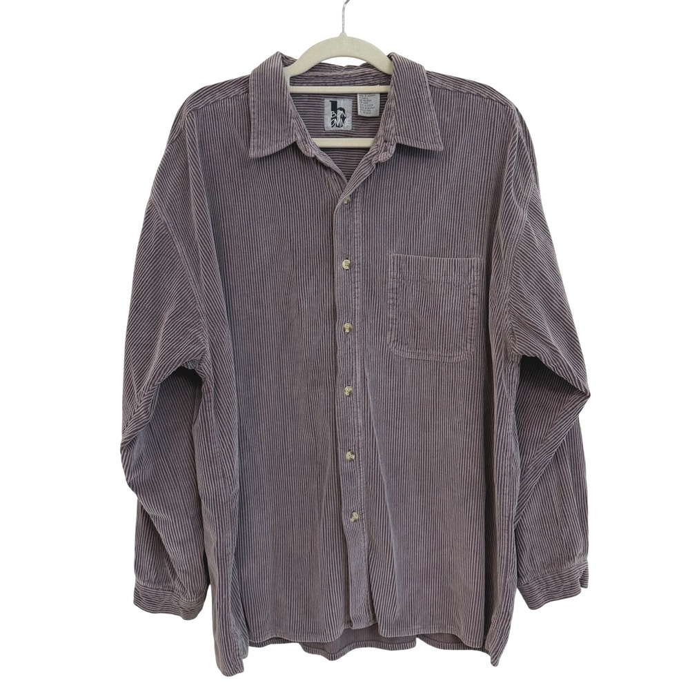 Bon Homme Mens XL Corduroy Button Down Shirt Purple Long Sleeve Cotton Vintage